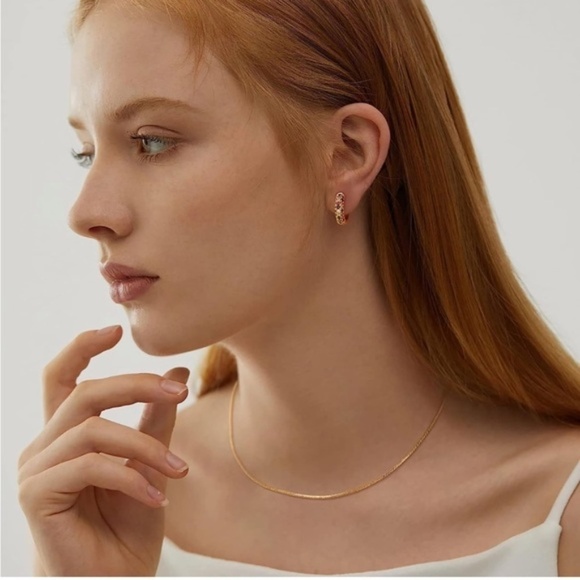 Gold 14k Gold Plated Colorful Cubic Zirconia Hoop Earrings - Picture 3 of 4